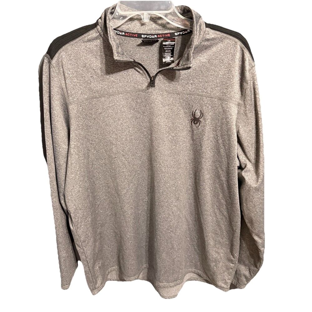Spyder Active Mens Large 1/4 Zip Pullover Heather Gray Black Performance